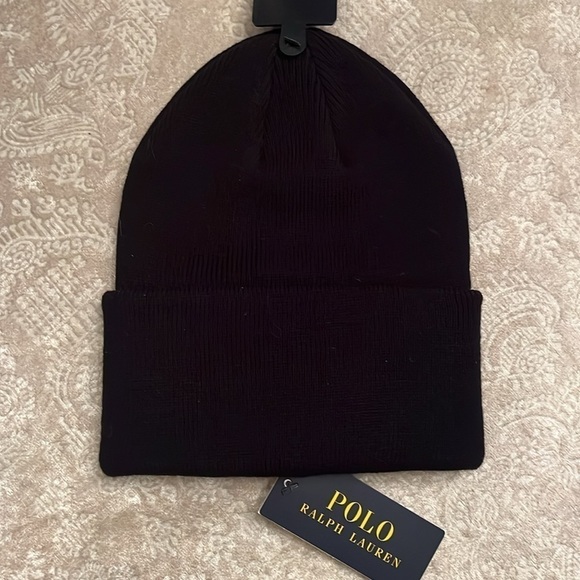 Brand New Polo Ralph Lauren Black Knit Stretch Beanie Hat Red Embroidered Pony - Picture 10 of 14